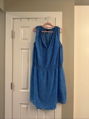 Ralph Lauren Sleeveless Blue V-Neck Midi Dress with Elastic Waist